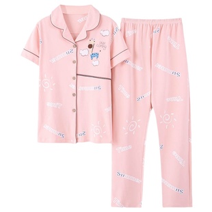 浪莎睡衣女款2026年新款夏季纯棉短袖长裤两件套装可爱薄款家居服