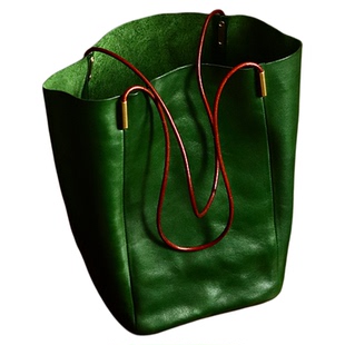 peshawar | 牛皮托特包女士简约大中号手提包植鞣牛皮水桶包墨绿