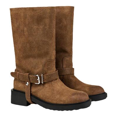 艾芙伊迪复古皮带扣骑士靴