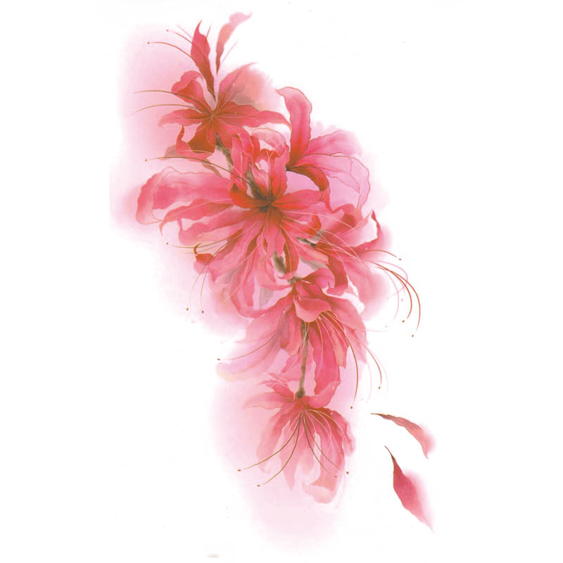 彩色桃花彼岸花纹身贴女防水持久胸前锁骨大腿肚子一次性可洗纹身