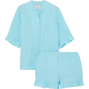 【折扣】Sleeper 女荷叶边亚麻睡衣套装