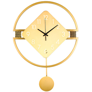 新中式挂钟客厅黄铜艺术家用时尚创意时钟简约免打孔现代大气钟表