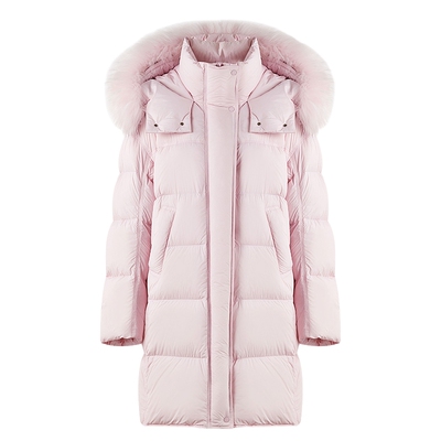 MISSCOCOON可可尼连帽中长款25冬新款貉子毛安心鸭绒泡芙羽绒服女