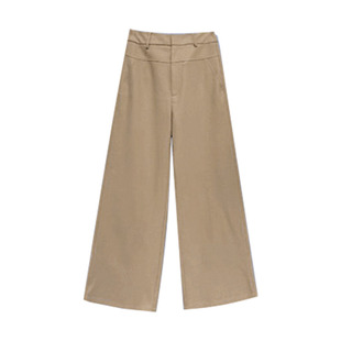 【都市行装】卡其色阔腿裤女高腰垂感窄版羊毛西装裤休闲直筒裤子