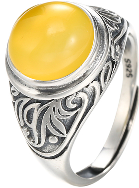 活口复古镶嵌琥珀纯银戒托