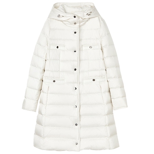 【匈牙利白鹅绒】LANCY/朗姿2025冬新款气质修身连帽长款羽绒服女