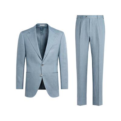 SUITSUPPLY浅蓝色亚麻宽松慵懒男士西装套装休闲