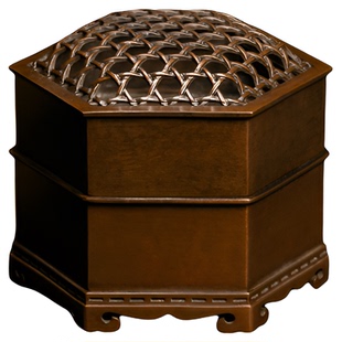 庆松堂苏工铜炉名家胡庆松制小六角印香炉紫铜复古打香篆熏香篆香