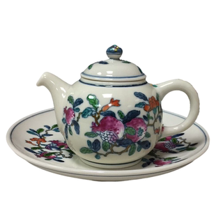 天福陆羽中式整套功夫茶具陶瓷茶壶粉彩上彩户外斗彩石榴套组盖碗