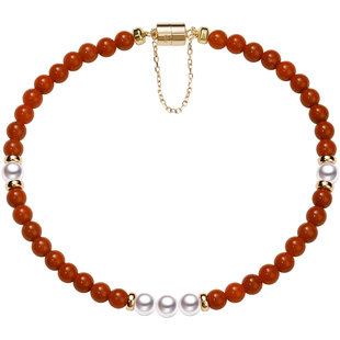 GiO珠宝 18K金Akoya海水珍珠手链女小米珠南红玛瑙手串国风新中式