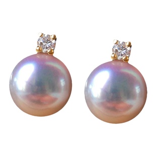 日本akoya戴妃珍珠耳钉18K金镶钻石女海水珍珠耳环王妃珍珠耳钉