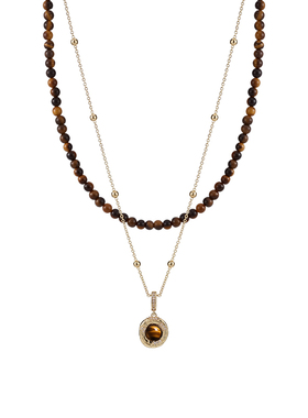 宫中礼美拉德虎眼石项链女双层叠戴锁骨链小众设计感高级感毛衣链