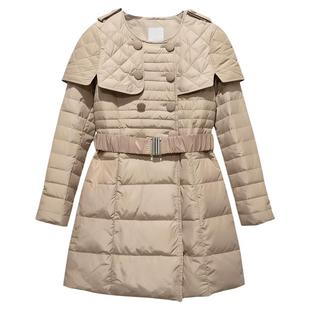 假两件羽绒服斗篷中长款披肩排骨腰带修身显瘦风衣款白鸭绒上衣女