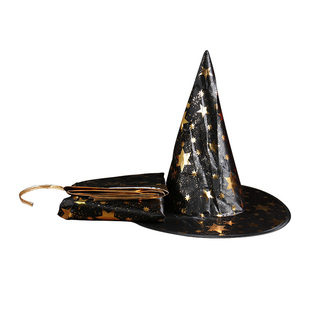 儿童斗篷礼帽组合五星披风魔法师 女巫婆披肩 万圣节服装魔术道具