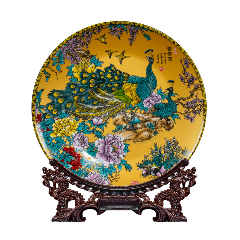 景德镇陶瓷盘子家居客厅中式陶瓷工艺品电视柜装饰品酒柜创意摆件