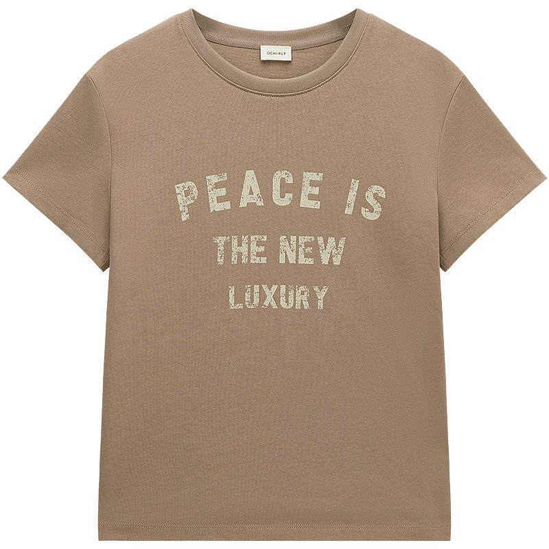 【新品】OCHIRLY欧时力 T恤女2026夏季棉麻字母印花休闲短袖上衣