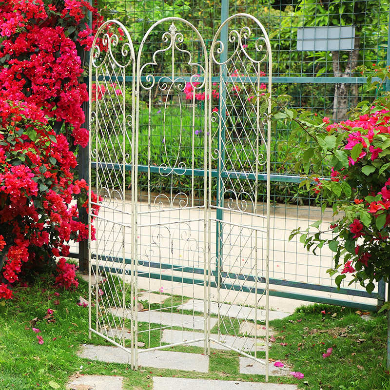 做旧户外花园铁艺爬藤架铁线莲花支架庭院园艺月季网格屏风花架