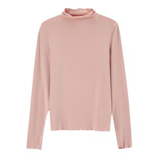 highday轩日2024商场款打底衫女冬季新款半高领长袖浅粉修身T恤潮