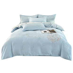 冬季高质量牛奶绒被套四件套冬加厚加绒床单被罩毛绒被单床上用品