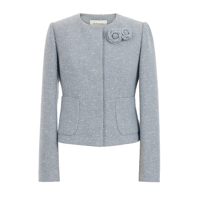 MOJO莫佐2025冬新款法式气质山茶花香风短外套女士高级感灰色上衣