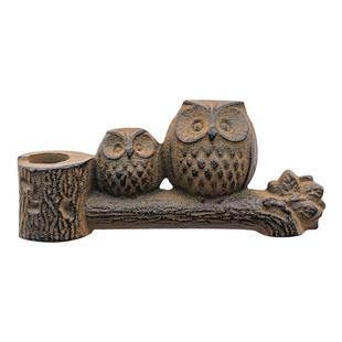 福运双至 日本进口猫头鹰南部铁器 铸铁笔架文镇摆件镇尺镇纸书镇