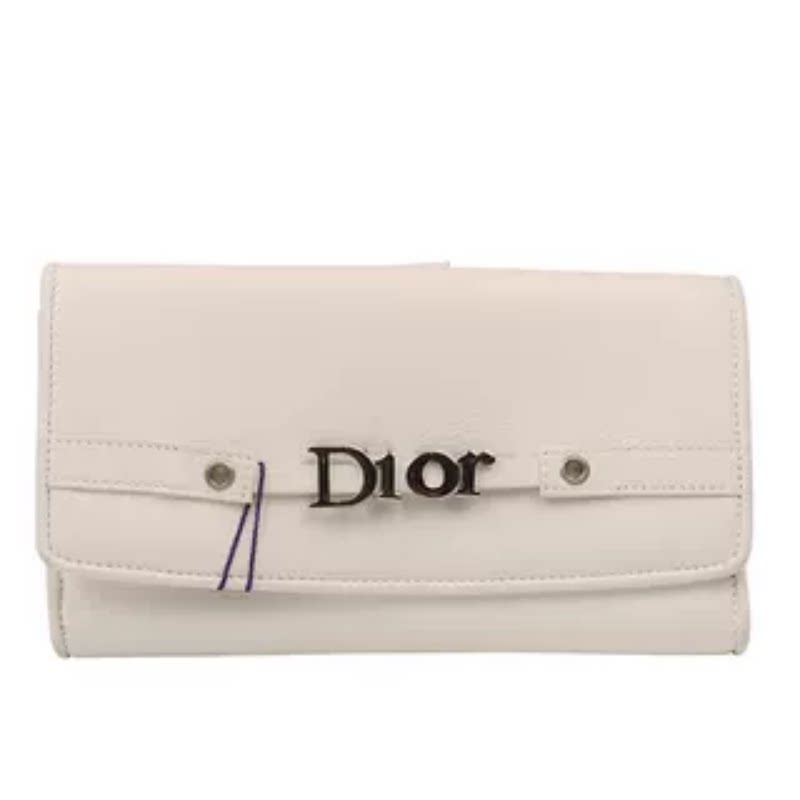 【自营】中古「8.5新」DIOR(迪奥)LOGO 三折扣式长夹白色羊皮钱包