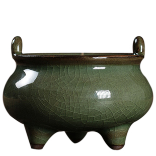 青瓷香炉供佛香道佛具茶道仿古陶瓷香插小三足线香炉供奉居室小号