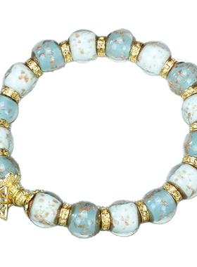 北京景区同款夜光蓝色金沙香灰琉璃手链吞金兽转运珠女款手串饰品