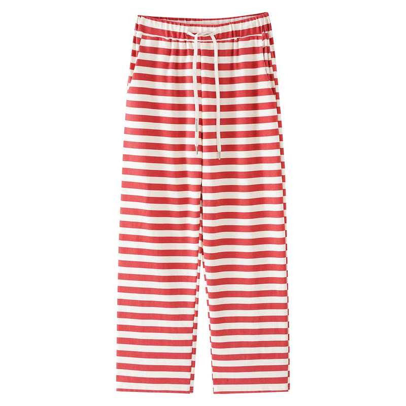 夏季纯棉条纹女士家居裤可外穿