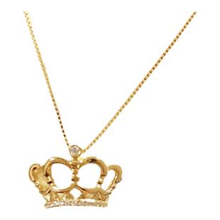 18K金L.S大皇冠项链女黄金纯银心冠钻石锁骨链高贵气质女王礼物潮