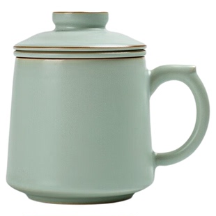 天青汝窑茶杯办公室泡茶杯马克杯陶瓷水杯个人专用办公杯男士杯子