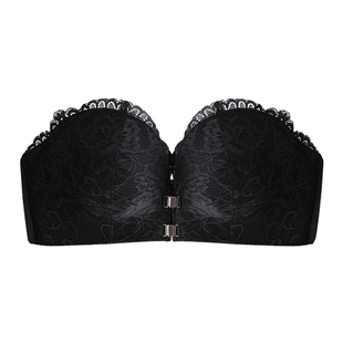 前扣无肩带内衣女聚拢小胸显大加厚文胸防滑抹胸裹胸隐形黑色胸罩