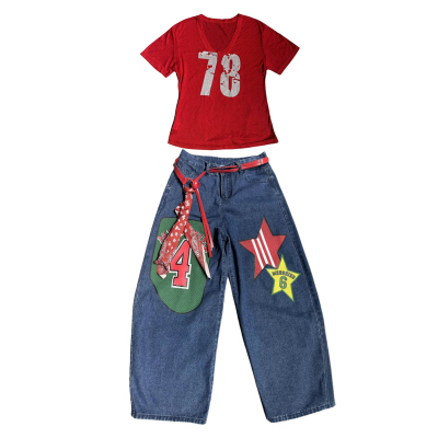 宽松阔腿牛仔hiphop街舞裤子女