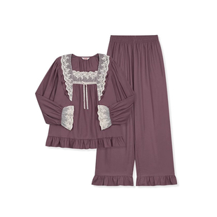 Ullala韩国乌拉拉进口甜美蕾丝花边公主风睡衣女法式家居服套装