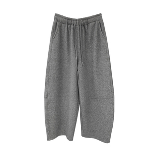 加绒加厚阔腿糯米裤女冬季慵懒风奶芙绒气球裤软糯毛呢九分弯刀裤