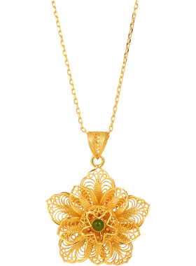 非遗花丝镂空繁花碧玉银鎏金吊坠