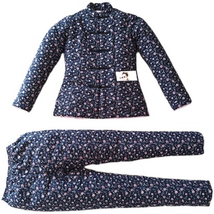 女对襟棉花手工棉衣立领复古民族风棉袄裤套装加厚冬季大花纯棉服