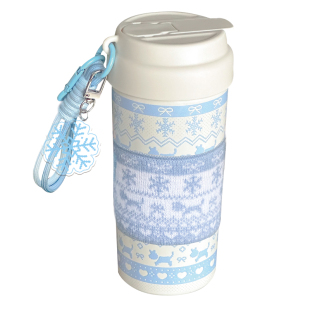 原创费尔岛雪花小狗陶瓷内胆保温杯学生便携吸管杯子冬日礼物水杯