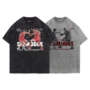 TEE7-日系灌篮高手流川枫樱木花道世纪击掌水洗做旧复古纯棉短袖T