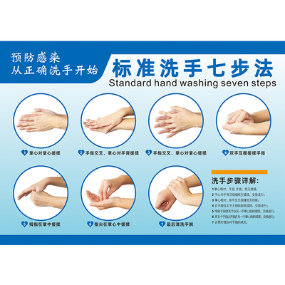 标准七步洗手法背胶墙贴画