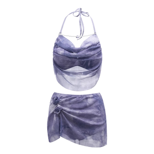 型盛比基尼游泳衣女分体裙小胸氛围感薄纱性感纯欲挂脖露背夏新款