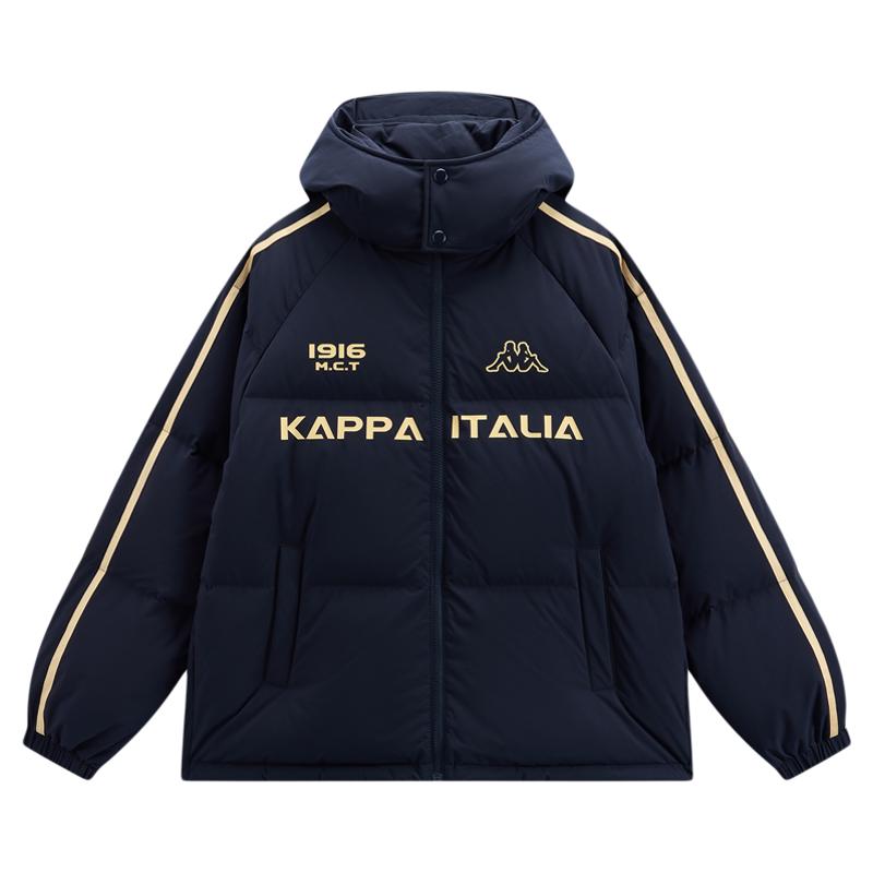 Kappa背靠背运动羽绒服情侣秋冬男女短款泽西风连帽保暖外套