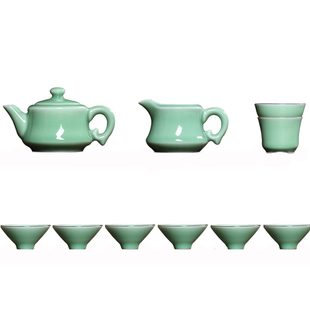 灵青坊青瓷手工功夫茶具套装陶瓷整套茶壶茶杯斗笠杯家用简约清新