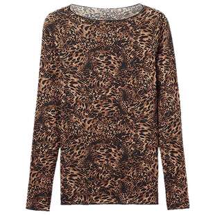 Intimissimi意舒漫性感轻薄一字领豹纹印花长袖打底衫CLD2561