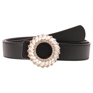 韩版珍珠水钻女玫红浅绿蓝黑咖啡色椭圆裙子女士细窄牛仔裤皮腰带