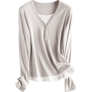 哺乳上衣外出假两件孕妇秋衣打底衫喂奶潮妈春季月子服可外穿薄款