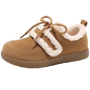 森达奶盖可可毛毛鞋女冬季加绒鞋保暖舒适厚底户外休闲一脚蹬棉鞋