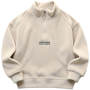 男童密密绒立领卫衣2025冬季双面绒加厚潮上衣中大童洋气套头绒衫