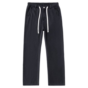 莱赛尔直筒牛仔裤男夏季2026新款美式水洗宽松裤子松紧腰薄款长裤