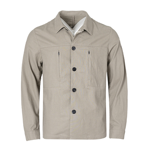 春夏 薄款棉麻混纺 翻领休闲多口袋 扣子密歇根夹克男外套